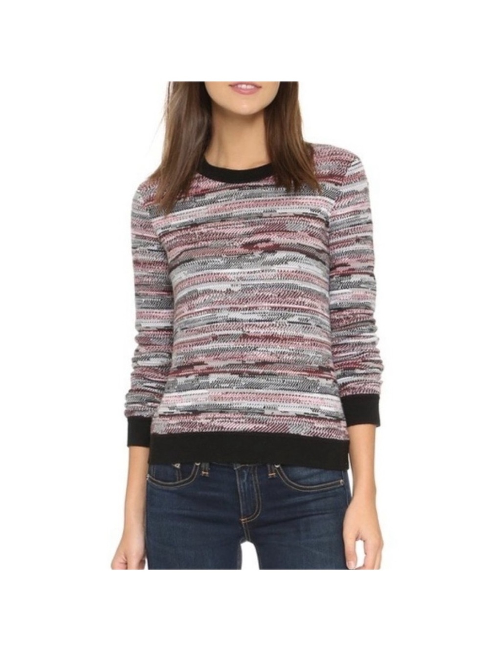 rag & bone Mixed Pink and Gray Striped Crewneck Sweater